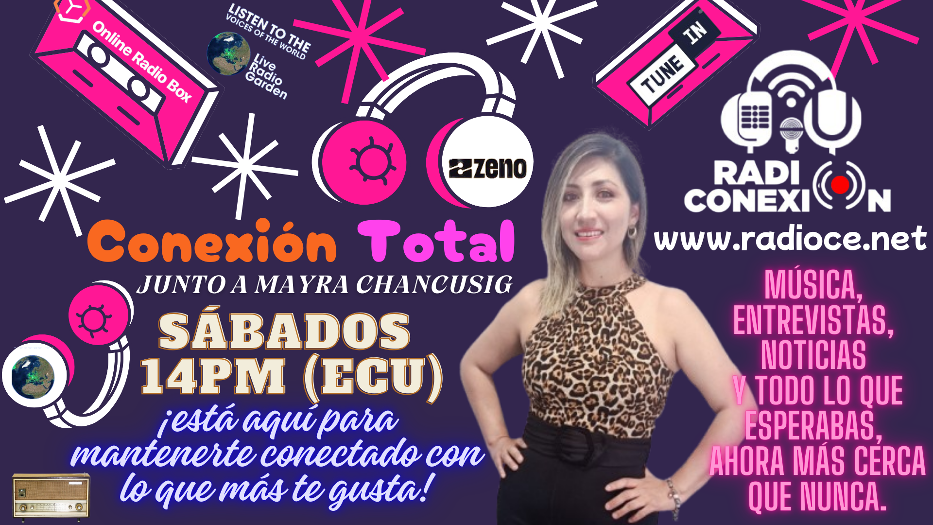 Conexión Total? ¡Eso suena increíble! Conéctate con nosotros todos los sábados a partir de las 14h00pm(ecu) junto a Mayra Chancusig. y disfruta de una tarde con solo lo mejor…